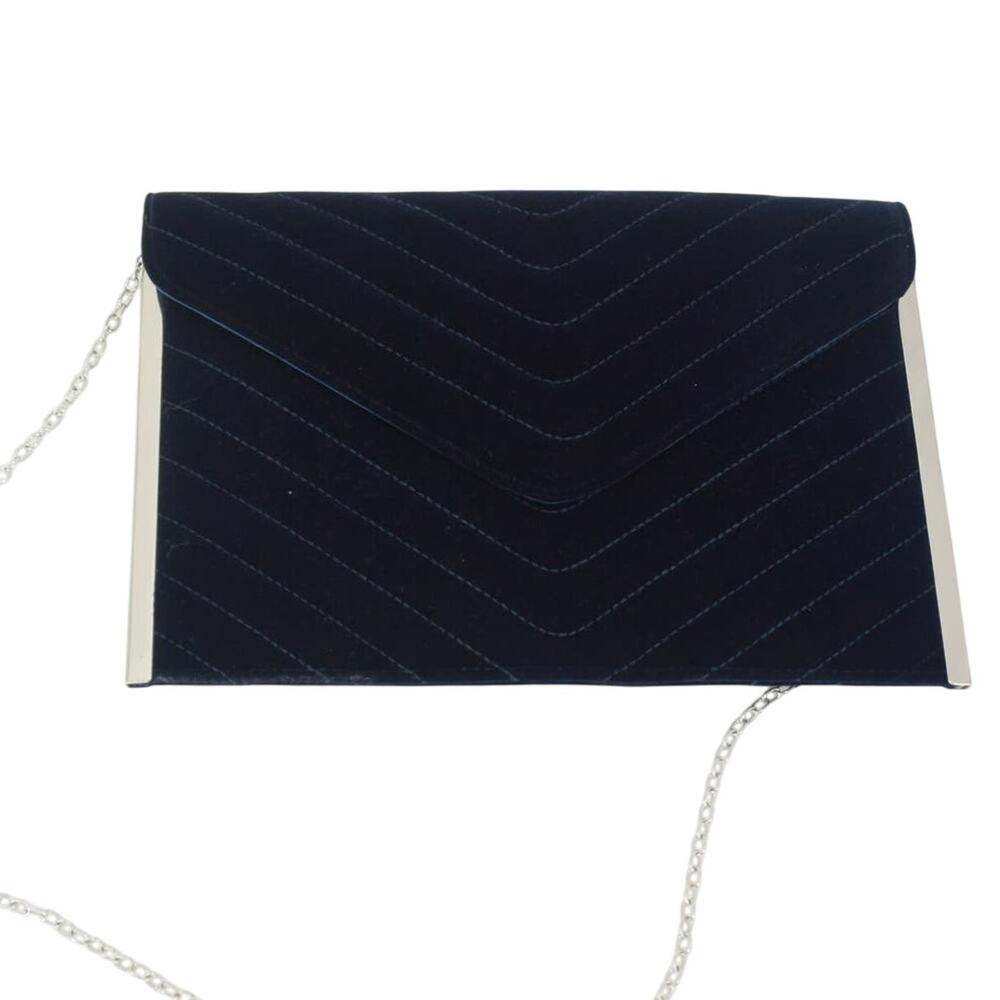 Lenore by La Regale Navy Blue Velvet Quilted Envelope Clutch Shoulder Bag